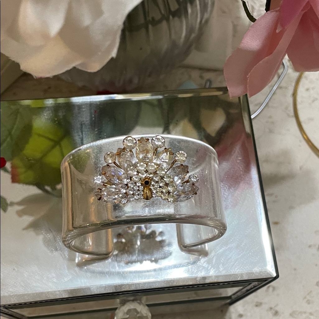 Crystal Peacock Lucite Cuff Bracelet